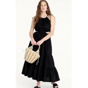 J Crew Side Cut Out Organic Cotton Midi Harbor Dress BI551 Black Size Large